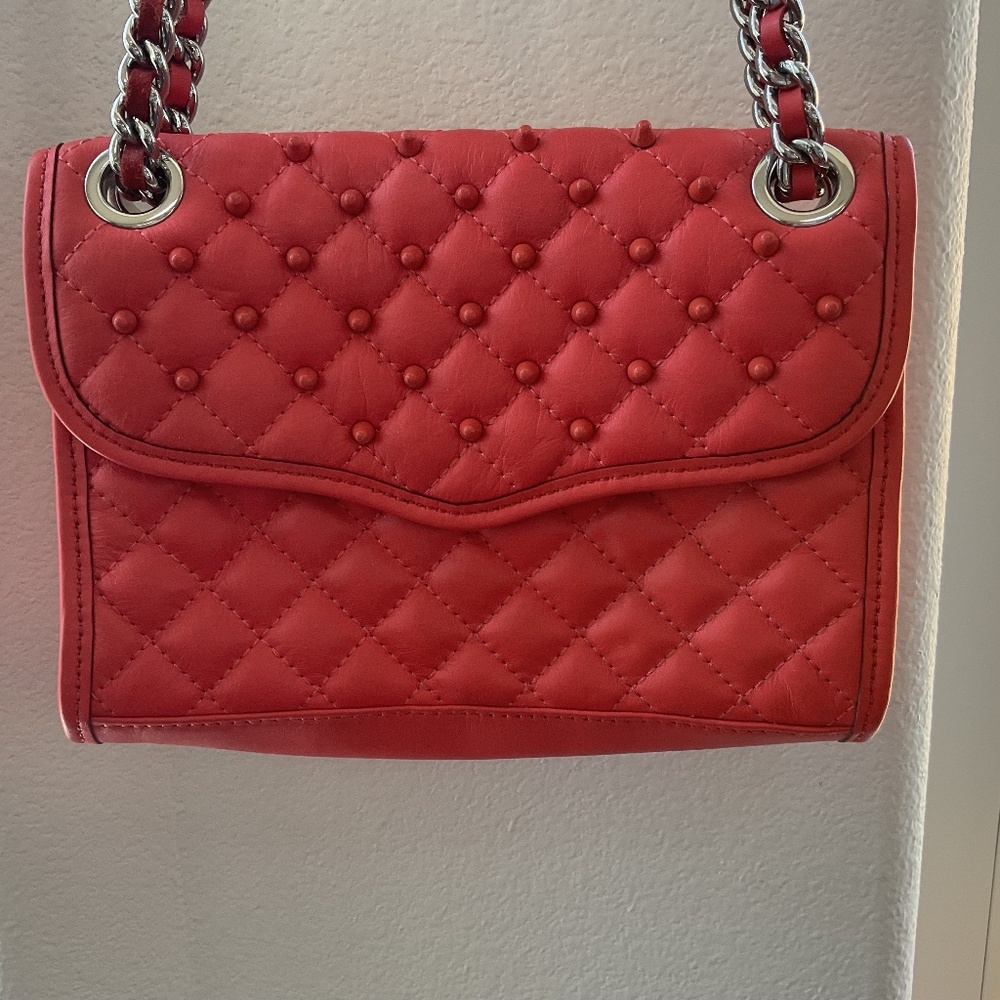 REBECCA MINKOFF ORANGE MINI AFFAIR QUILTED STUDDED CROSSBODY “LIKE NEW”